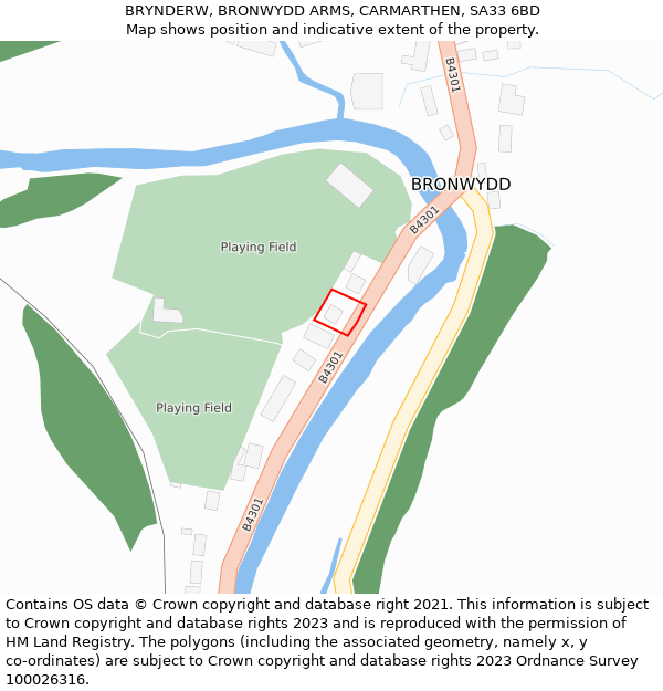 BRYNDERW, BRONWYDD ARMS, CARMARTHEN, SA33 6BD: Location map and indicative extent of plot