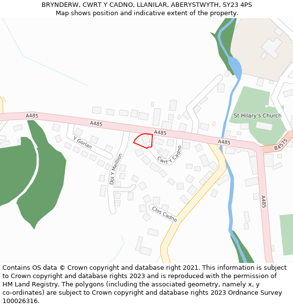 BRYNDERW, CWRT Y CADNO, LLANILAR, ABERYSTWYTH, SY23 4PS: Location map and indicative extent of plot