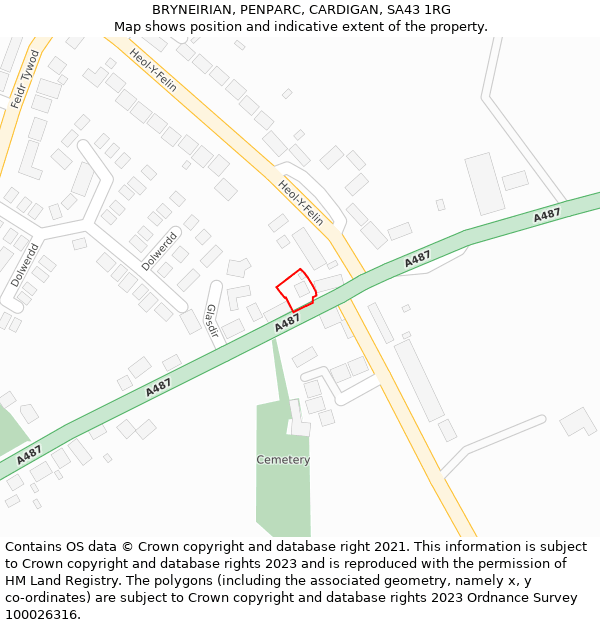 BRYNEIRIAN, PENPARC, CARDIGAN, SA43 1RG: Location map and indicative extent of plot