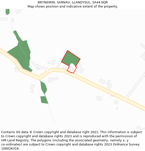 BRYNEIRIN, SARNAU, LLANDYSUL, SA44 6QR: Location map and indicative extent of plot