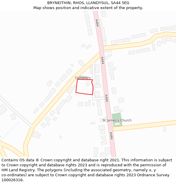 BRYNEITHIN, RHOS, LLANDYSUL, SA44 5EG: Location map and indicative extent of plot