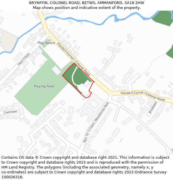 BRYNFFIN, COLONEL ROAD, BETWS, AMMANFORD, SA18 2HW: Location map and indicative extent of plot