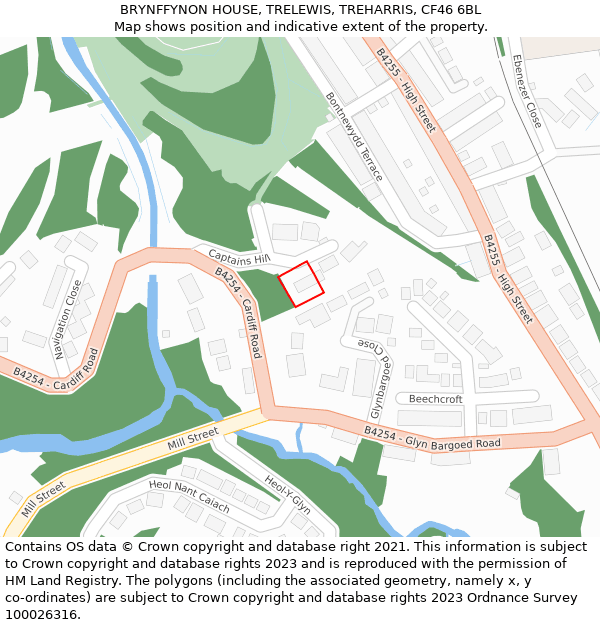 BRYNFFYNON HOUSE, TRELEWIS, TREHARRIS, CF46 6BL: Location map and indicative extent of plot