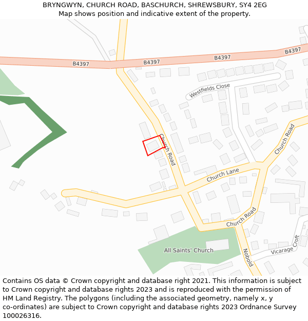 BRYNGWYN, CHURCH ROAD, BASCHURCH, SHREWSBURY, SY4 2EG: Location map and indicative extent of plot