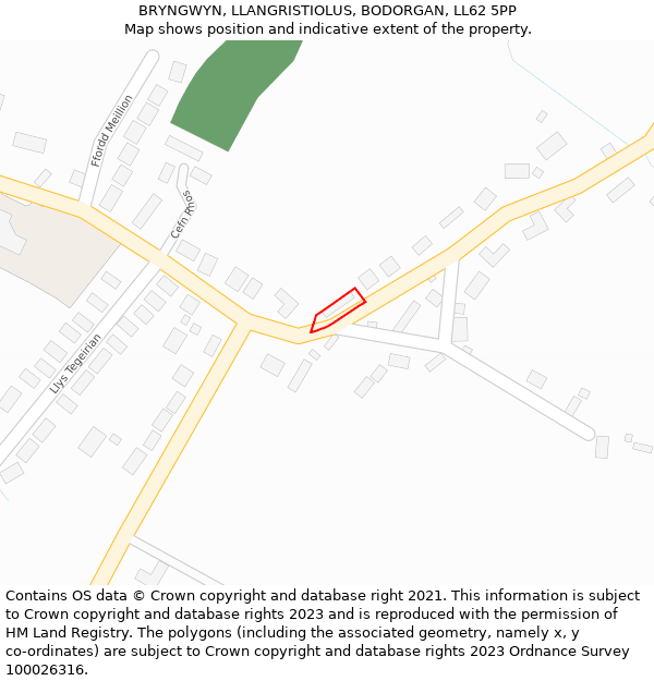 BRYNGWYN, LLANGRISTIOLUS, BODORGAN, LL62 5PP: Location map and indicative extent of plot