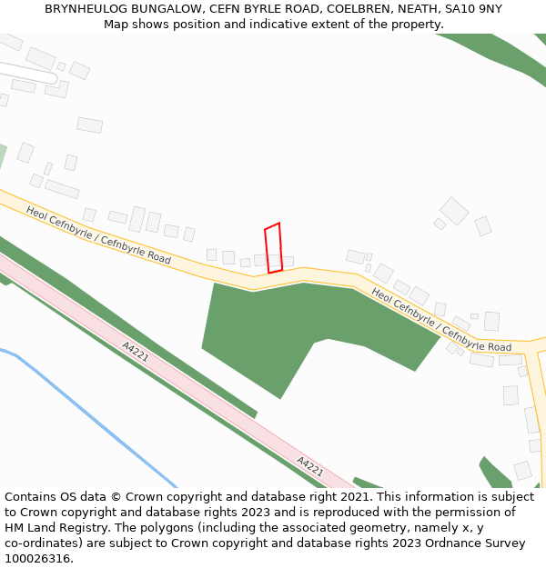 BRYNHEULOG BUNGALOW, CEFN BYRLE ROAD, COELBREN, NEATH, SA10 9NY: Location map and indicative extent of plot