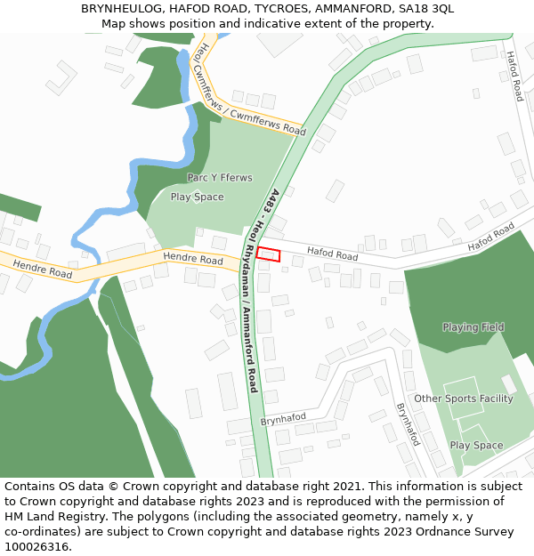 BRYNHEULOG, HAFOD ROAD, TYCROES, AMMANFORD, SA18 3QL: Location map and indicative extent of plot