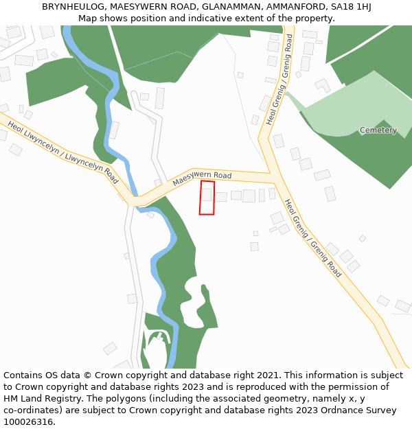 BRYNHEULOG, MAESYWERN ROAD, GLANAMMAN, AMMANFORD, SA18 1HJ: Location map and indicative extent of plot