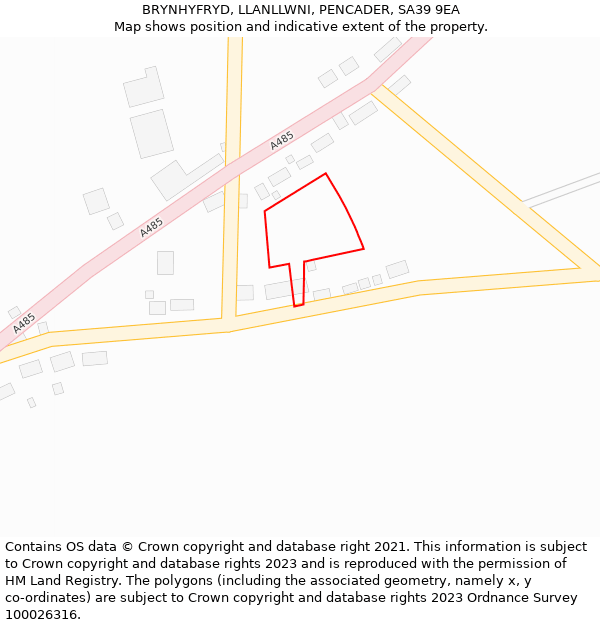 BRYNHYFRYD, LLANLLWNI, PENCADER, SA39 9EA: Location map and indicative extent of plot