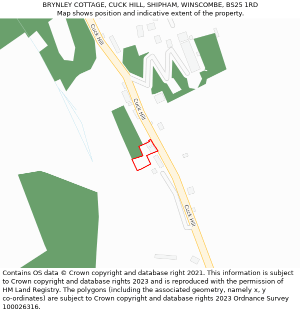 BRYNLEY COTTAGE, CUCK HILL, SHIPHAM, WINSCOMBE, BS25 1RD: Location map and indicative extent of plot