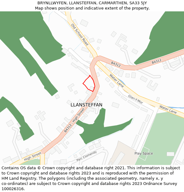 BRYNLLWYFEN, LLANSTEFFAN, CARMARTHEN, SA33 5JY: Location map and indicative extent of plot