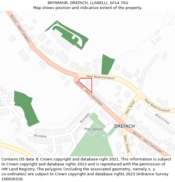 BRYNMAIR, DREFACH, LLANELLI, SA14 7AU: Location map and indicative extent of plot