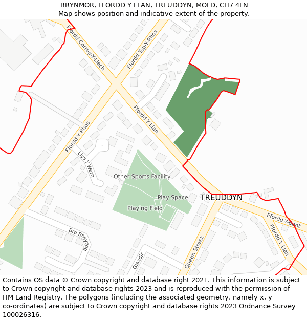 BRYNMOR, FFORDD Y LLAN, TREUDDYN, MOLD, CH7 4LN: Location map and indicative extent of plot