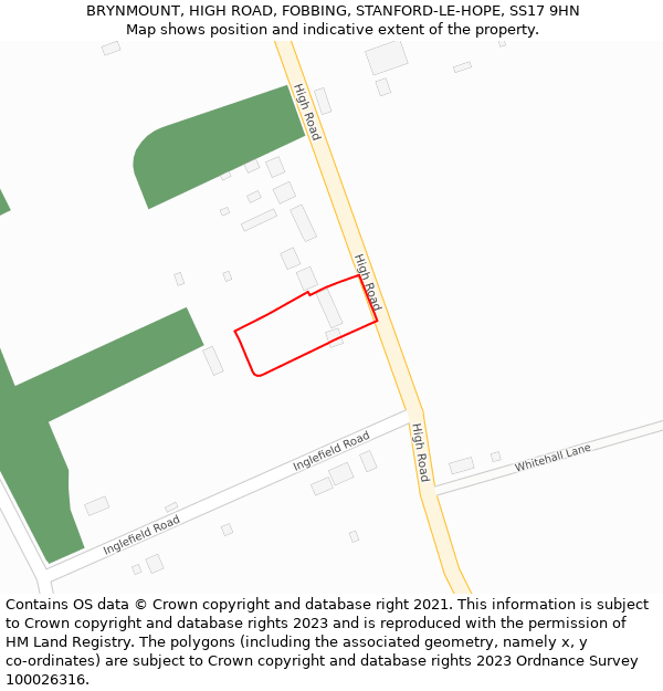 BRYNMOUNT, HIGH ROAD, FOBBING, STANFORD-LE-HOPE, SS17 9HN: Location map and indicative extent of plot