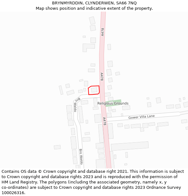 BRYNMYRDDIN, CLYNDERWEN, SA66 7NQ: Location map and indicative extent of plot