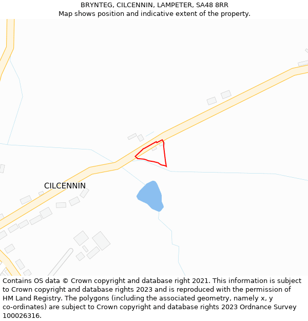 BRYNTEG, CILCENNIN, LAMPETER, SA48 8RR: Location map and indicative extent of plot