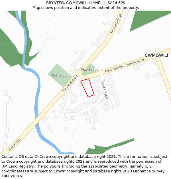 BRYNTEG, CWMGWILI, LLANELLI, SA14 6PS: Location map and indicative extent of plot