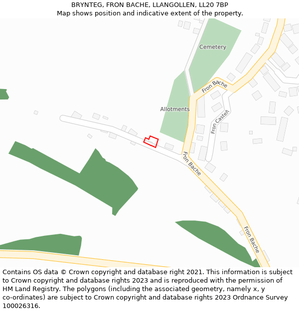 BRYNTEG, FRON BACHE, LLANGOLLEN, LL20 7BP: Location map and indicative extent of plot