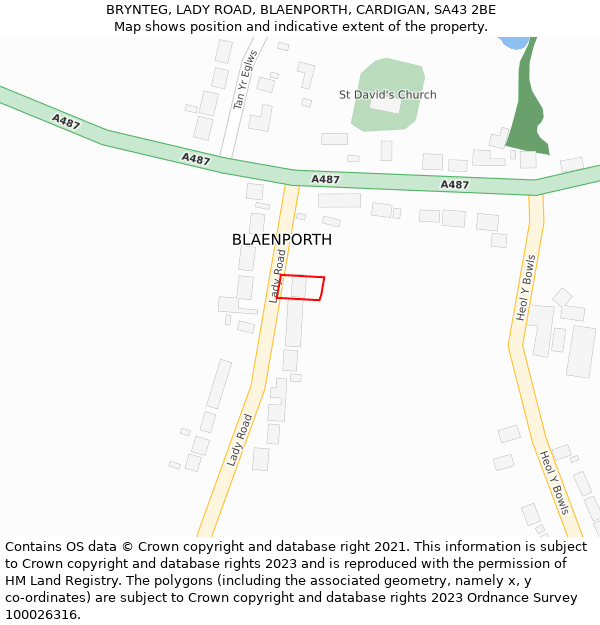 BRYNTEG, LADY ROAD, BLAENPORTH, CARDIGAN, SA43 2BE: Location map and indicative extent of plot