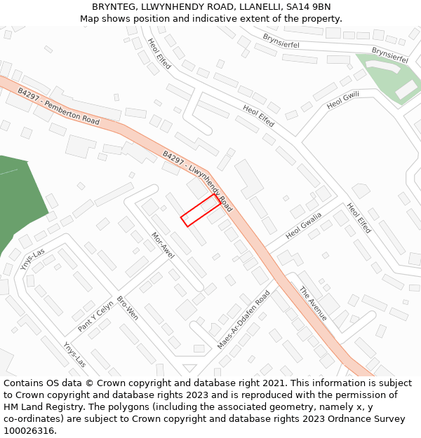 BRYNTEG, LLWYNHENDY ROAD, LLANELLI, SA14 9BN: Location map and indicative extent of plot