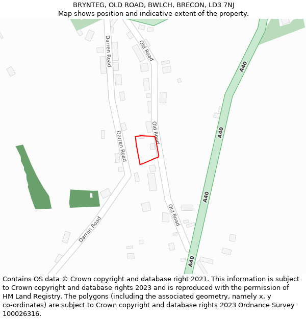 BRYNTEG, OLD ROAD, BWLCH, BRECON, LD3 7NJ: Location map and indicative extent of plot