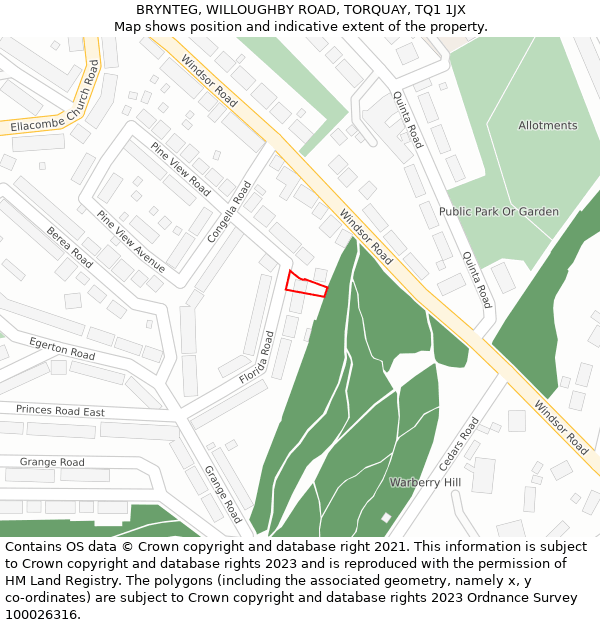 BRYNTEG, WILLOUGHBY ROAD, TORQUAY, TQ1 1JX: Location map and indicative extent of plot