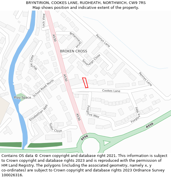 BRYNTIRION, COOKES LANE, RUDHEATH, NORTHWICH, CW9 7RS: Location map and indicative extent of plot