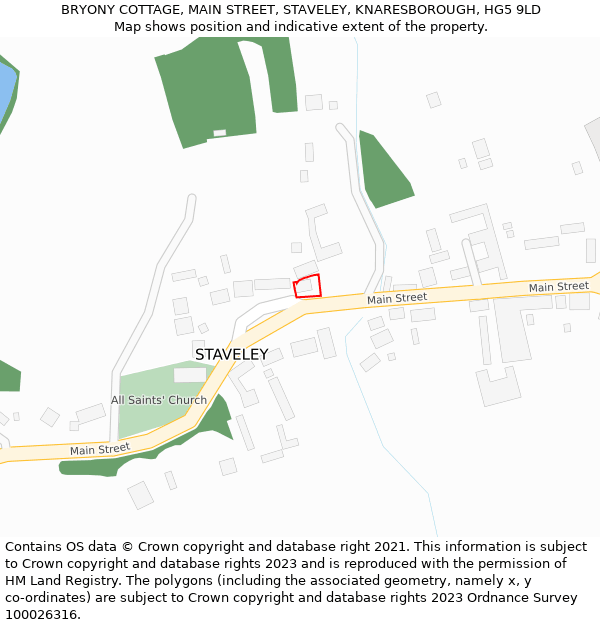 BRYONY COTTAGE, MAIN STREET, STAVELEY, KNARESBOROUGH, HG5 9LD: Location map and indicative extent of plot