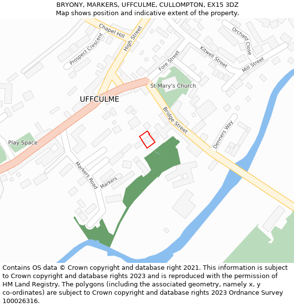 BRYONY, MARKERS, UFFCULME, CULLOMPTON, EX15 3DZ: Location map and indicative extent of plot