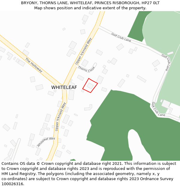 BRYONY, THORNS LANE, WHITELEAF, PRINCES RISBOROUGH, HP27 0LT: Location map and indicative extent of plot