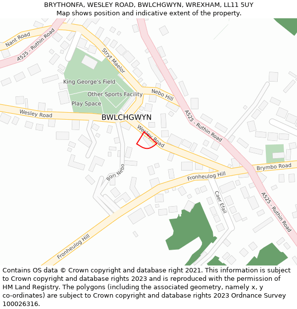 BRYTHONFA, WESLEY ROAD, BWLCHGWYN, WREXHAM, LL11 5UY: Location map and indicative extent of plot