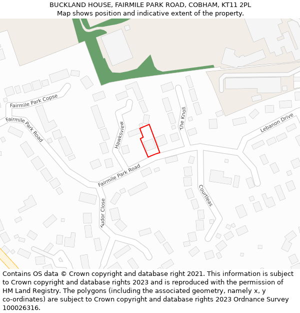 BUCKLAND HOUSE, FAIRMILE PARK ROAD, COBHAM, KT11 2PL: Location map and indicative extent of plot