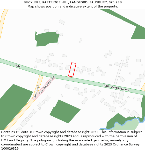 BUCKLERS, PARTRIDGE HILL, LANDFORD, SALISBURY, SP5 2BB: Location map and indicative extent of plot