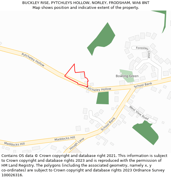 BUCKLEY RISE, PYTCHLEYS HOLLOW, NORLEY, FRODSHAM, WA6 8NT: Location map and indicative extent of plot