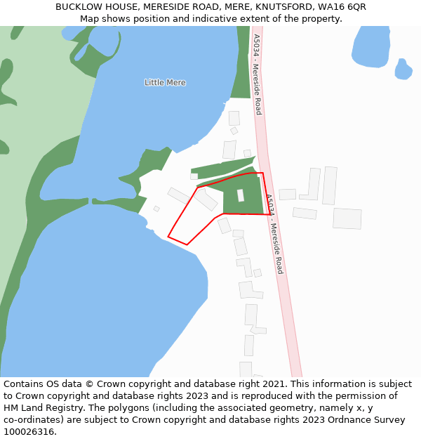 BUCKLOW HOUSE, MERESIDE ROAD, MERE, KNUTSFORD, WA16 6QR: Location map and indicative extent of plot