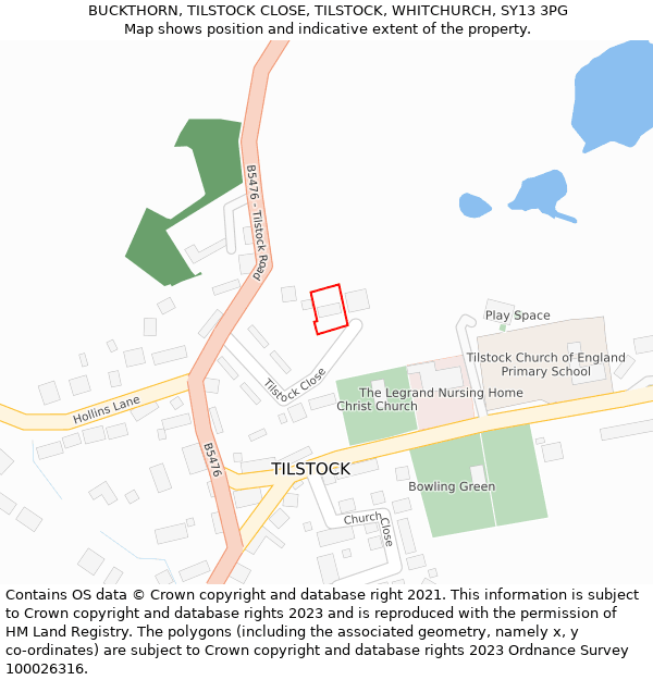 BUCKTHORN, TILSTOCK CLOSE, TILSTOCK, WHITCHURCH, SY13 3PG: Location map and indicative extent of plot