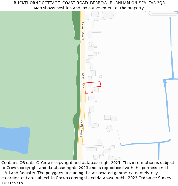 BUCKTHORNE COTTAGE, COAST ROAD, BERROW, BURNHAM-ON-SEA, TA8 2QR: Location map and indicative extent of plot