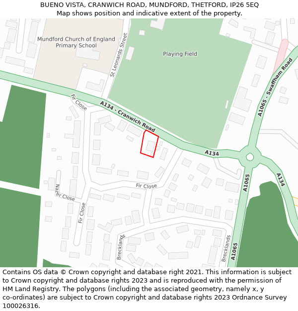 BUENO VISTA, CRANWICH ROAD, MUNDFORD, THETFORD, IP26 5EQ: Location map and indicative extent of plot