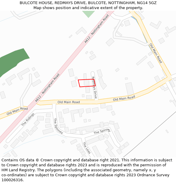 BULCOTE HOUSE, REDMAYS DRIVE, BULCOTE, NOTTINGHAM, NG14 5GZ: Location map and indicative extent of plot
