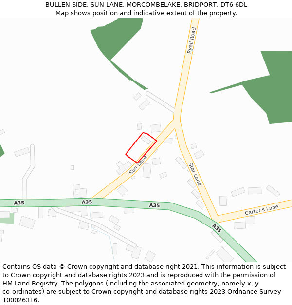 BULLEN SIDE, SUN LANE, MORCOMBELAKE, BRIDPORT, DT6 6DL: Location map and indicative extent of plot