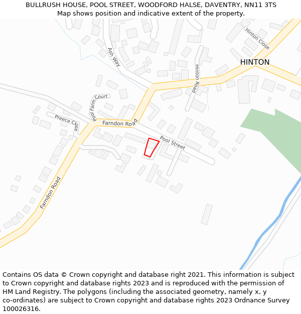 BULLRUSH HOUSE, POOL STREET, WOODFORD HALSE, DAVENTRY, NN11 3TS: Location map and indicative extent of plot