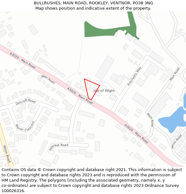 BULLRUSHES, MAIN ROAD, ROOKLEY, VENTNOR, PO38 3NG: Location map and indicative extent of plot