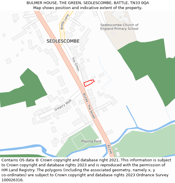 BULMER HOUSE, THE GREEN, SEDLESCOMBE, BATTLE, TN33 0QA: Location map and indicative extent of plot