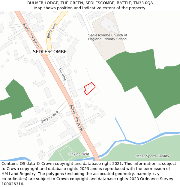 BULMER LODGE, THE GREEN, SEDLESCOMBE, BATTLE, TN33 0QA: Location map and indicative extent of plot