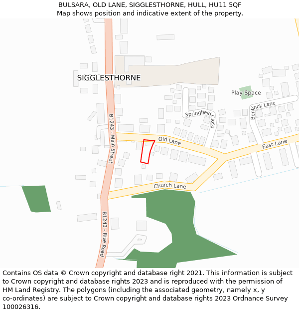 BULSARA, OLD LANE, SIGGLESTHORNE, HULL, HU11 5QF: Location map and indicative extent of plot