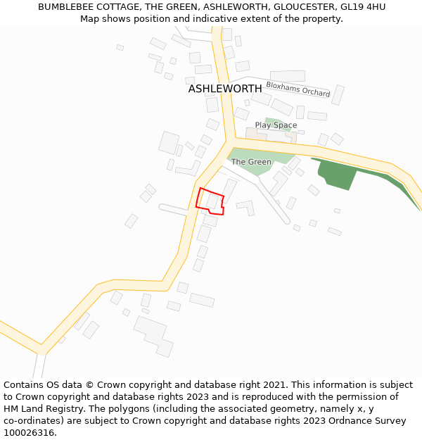 BUMBLEBEE COTTAGE, THE GREEN, ASHLEWORTH, GLOUCESTER, GL19 4HU: Location map and indicative extent of plot