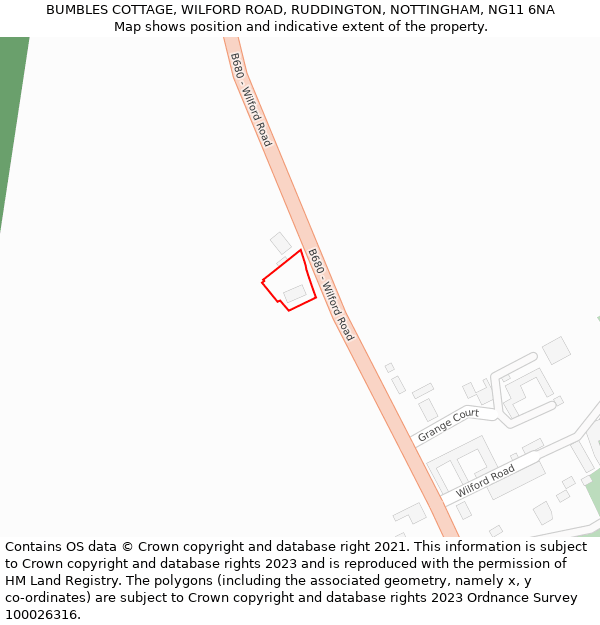 BUMBLES COTTAGE, WILFORD ROAD, RUDDINGTON, NOTTINGHAM, NG11 6NA: Location map and indicative extent of plot