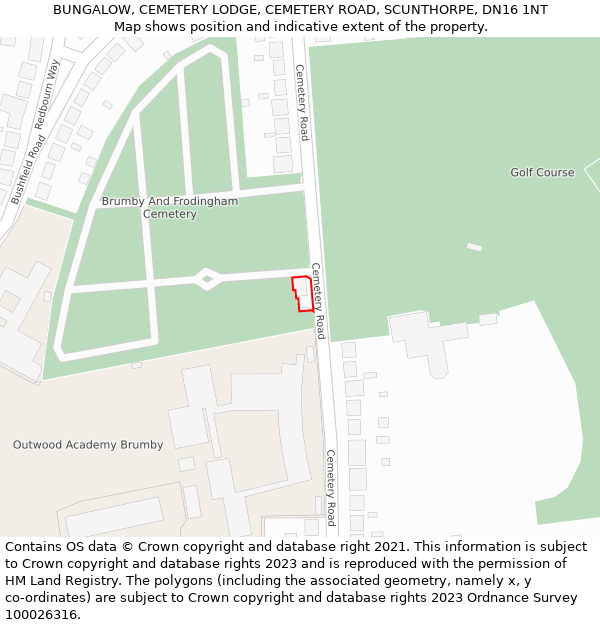 BUNGALOW, CEMETERY LODGE, CEMETERY ROAD, SCUNTHORPE, DN16 1NT: Location map and indicative extent of plot
