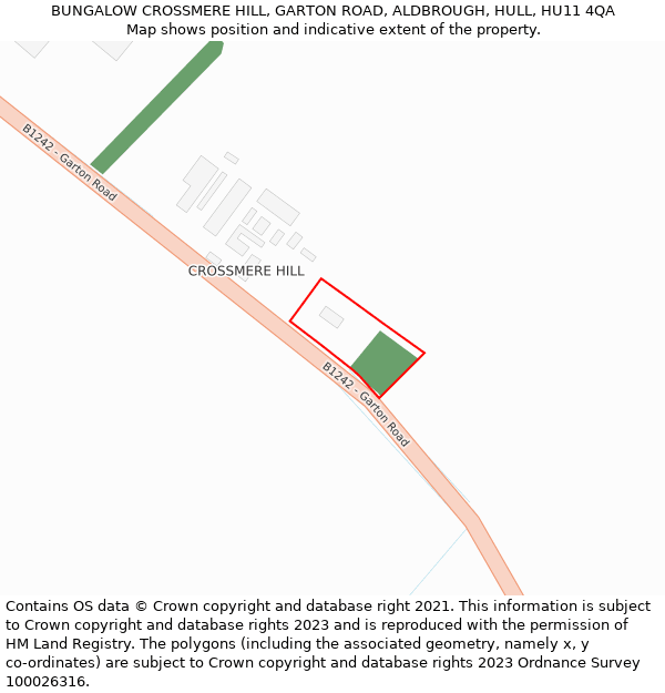 BUNGALOW CROSSMERE HILL, GARTON ROAD, ALDBROUGH, HULL, HU11 4QA: Location map and indicative extent of plot