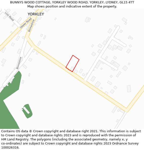 BUNNYS WOOD COTTAGE, YORKLEY WOOD ROAD, YORKLEY, LYDNEY, GL15 4TT: Location map and indicative extent of plot